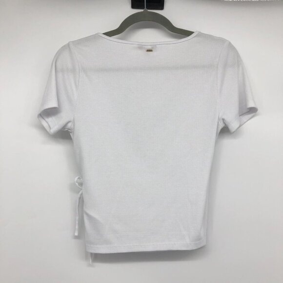 Guess White ribbed surplice V-neck crop top side tie size Medium - Picture 3 of 16